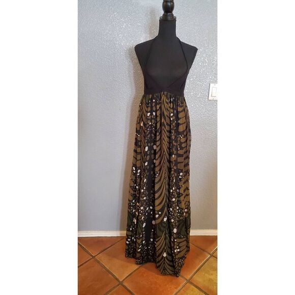 Mara Hoffman Brown Green Black Halter Maxi Dress Open Back - Picture 2 of 15